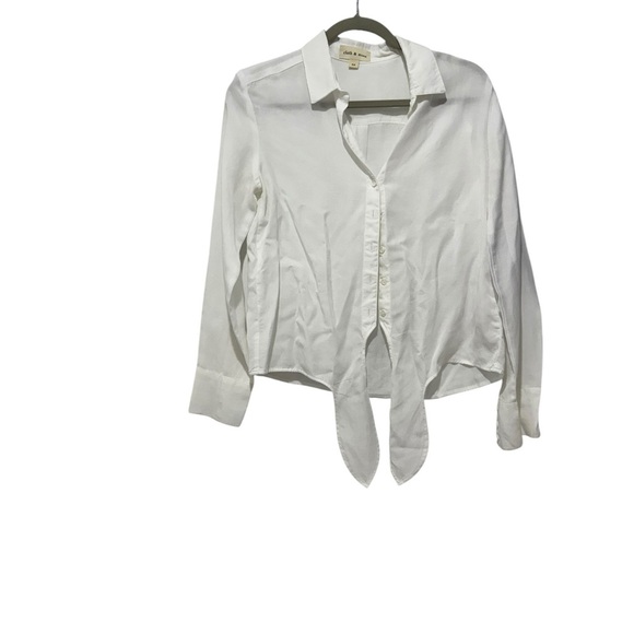 Cloth & Stone White Button Up Front Tie Collared Top Blouse, Size XS - Picture 7 of 10